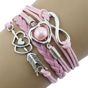 Light Pink Multistrand Leather Charm Bracelet